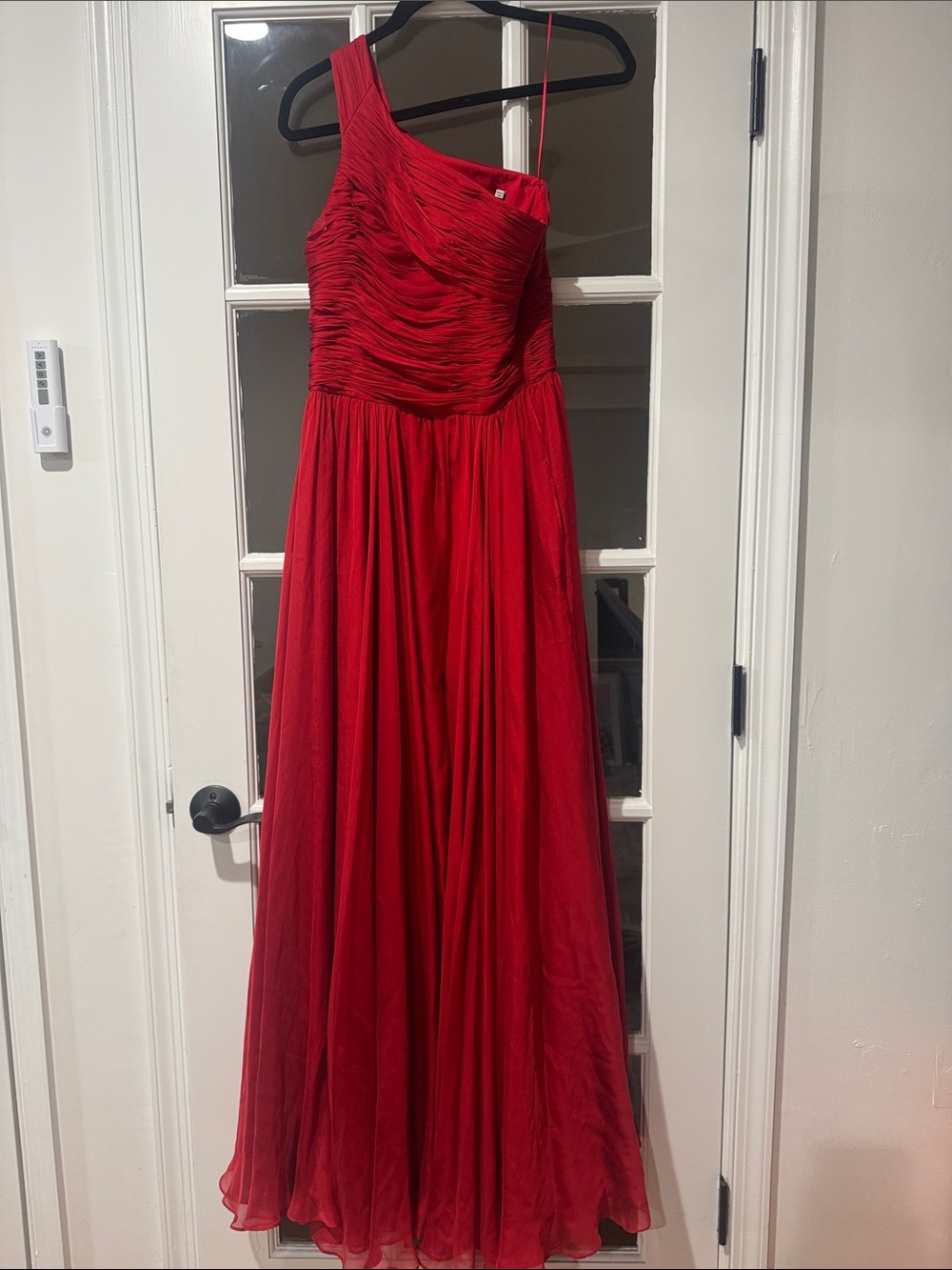 Halston Heritage One-Shoulder Red Chiffon Maxi Gown